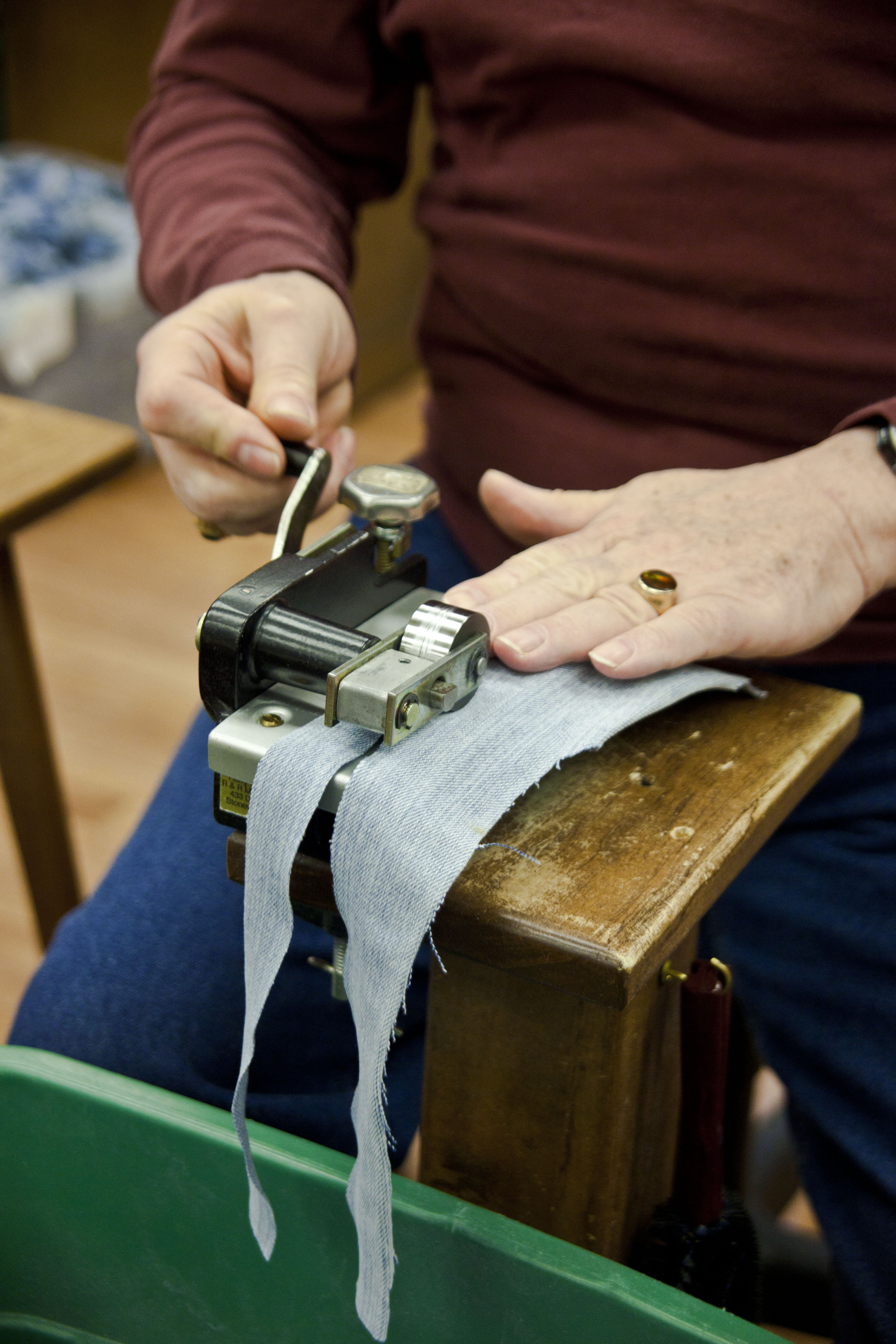 This little machine makes cutting the denim into strips quick and easy.