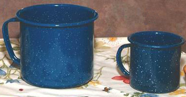 Ideal for cocoa, coffee or tea, these enamelware coffee mugs are available at Lehmans.com or Lehman's in Kidron, Ohio. (You may want more cocoa mix in the giant mug!)