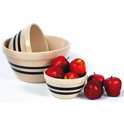 USA-made (here in Ohio) a set of three perfectly sized bowls. now in stock at Lehman's in Kidron or Lehmans.com.