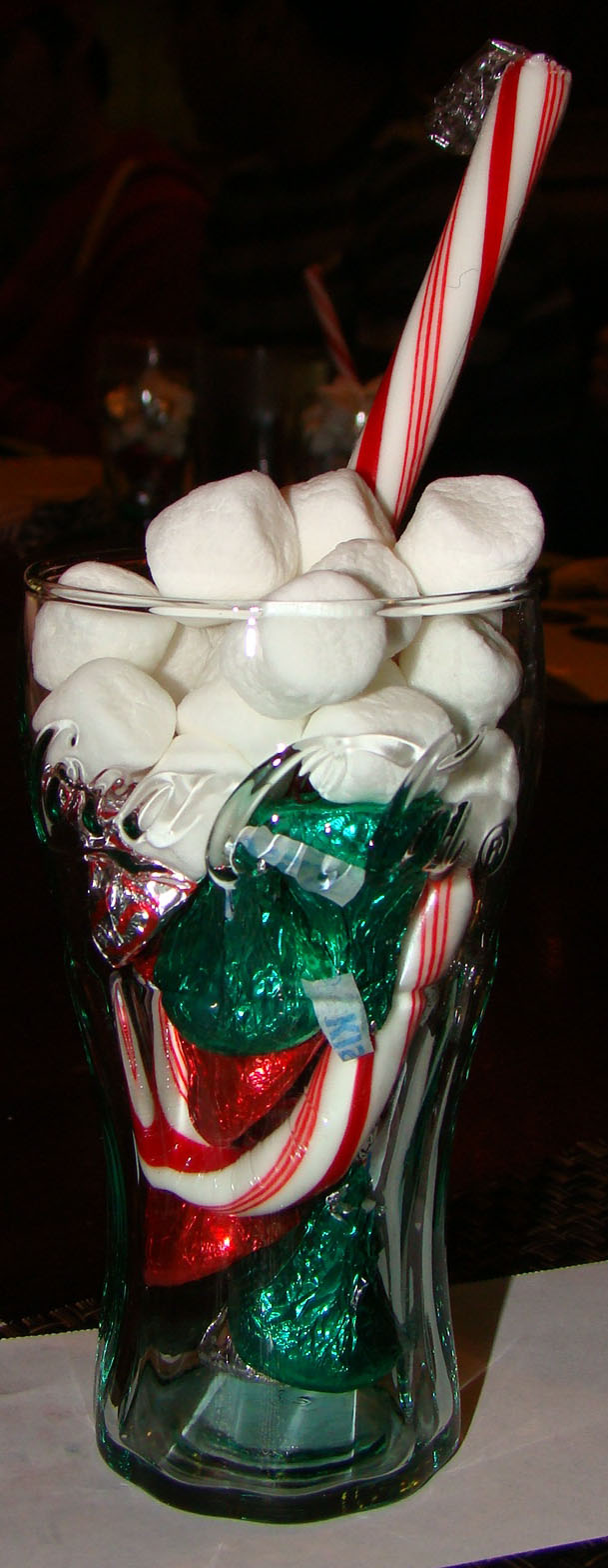 Each place had a candy-filled Coke glass as a party favor.