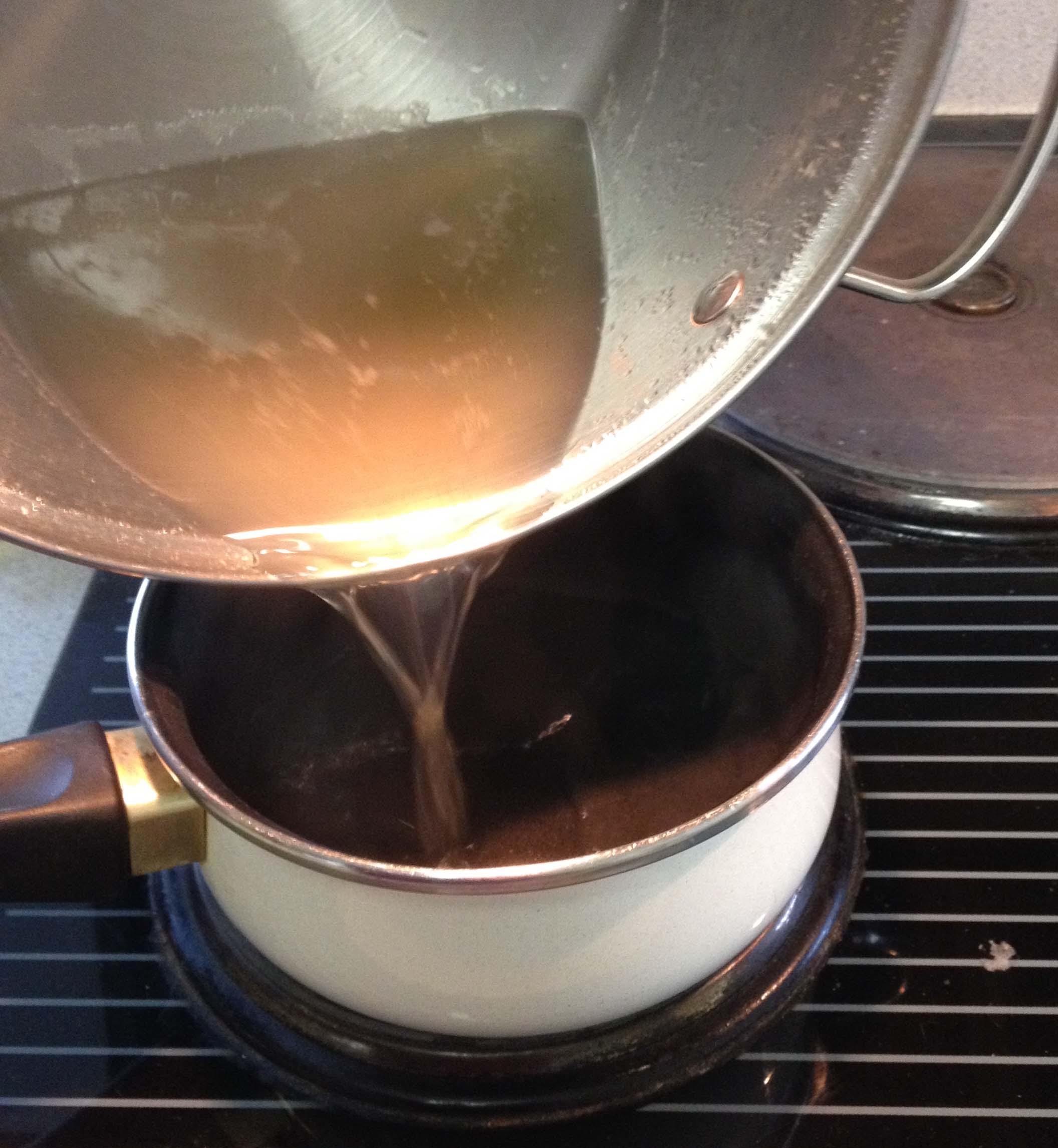 Moving syrup to small pot.