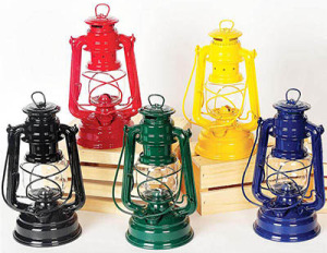 Feuerhand Lanterns from Germany in black, green, blue, yellow, red