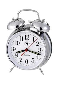 silver metal alarm clock