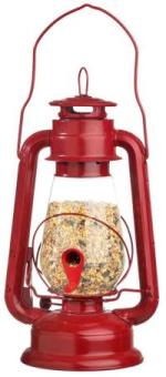 Metal and plastic lantern bird feeder, red