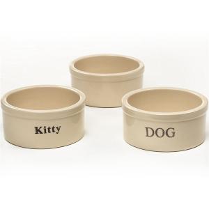 blond stoneware pet bowls