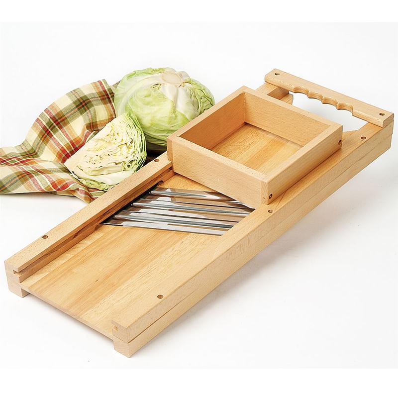 Triple-bladed cabbage cutter makes quick work of slaw or sauerkraut. At our store in Kidron, Ohio or Lehmans.com.