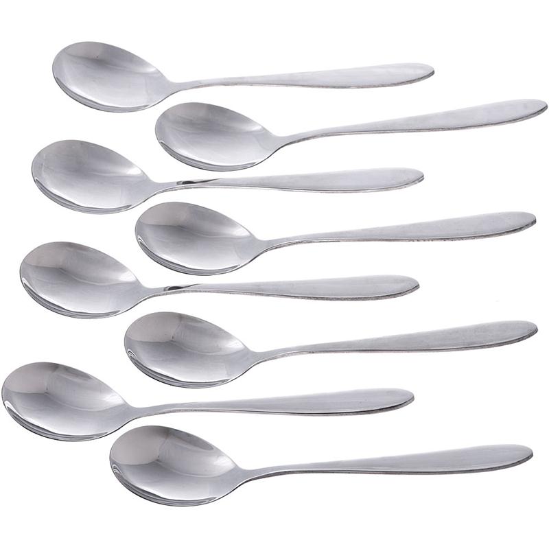 Designed like the spoons years ago with that classic, extra-wide round shape, our soup spoons easily scoop meat, vegetables and broth so you can enjoy every slurp. Set of 8.