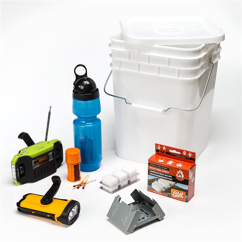 Emergency Survival Kit - It might be the most important bucket in your home! A source of light, heat and water packaged all in one convenient bucket; essential items to help you and your family cope during unexpected power outages, storms and other emergencies.