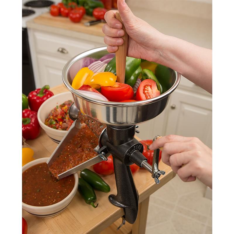 The Squeezo All-Metal Food Mill makes quick work of salsa, applesauce, pumpkin, berries...the list goes on and on. An absolute essential for home canning! 