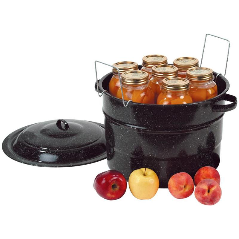 A full pantry means ready-to-go food in an emergency. Start canning with our black enamelware water bath canner. At Lehmans.com and our store in Kidron, Ohio.