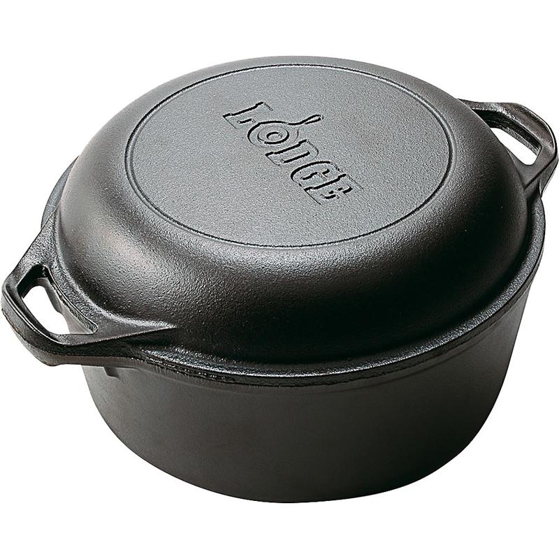Our "double dutch" oven is a five-quart dutch oven with extra deep lid which can be used as a skillet. Two great cast iron pans in one. At Lehmans.com.