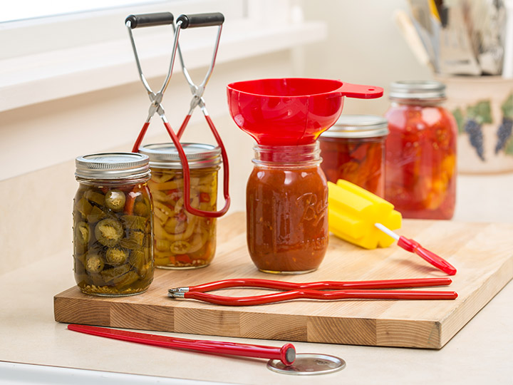 canning jars with tools