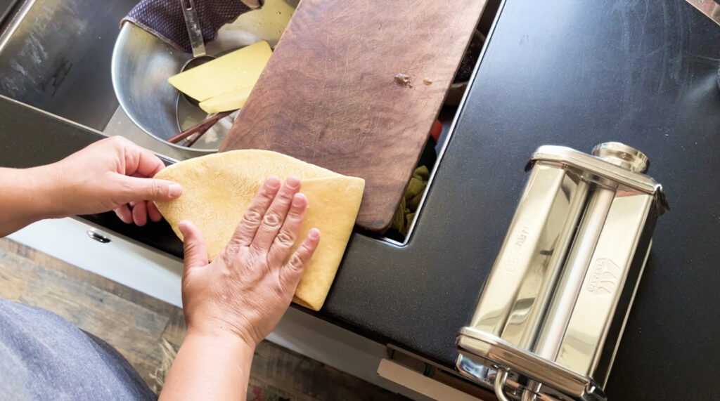 folding the pasta dough