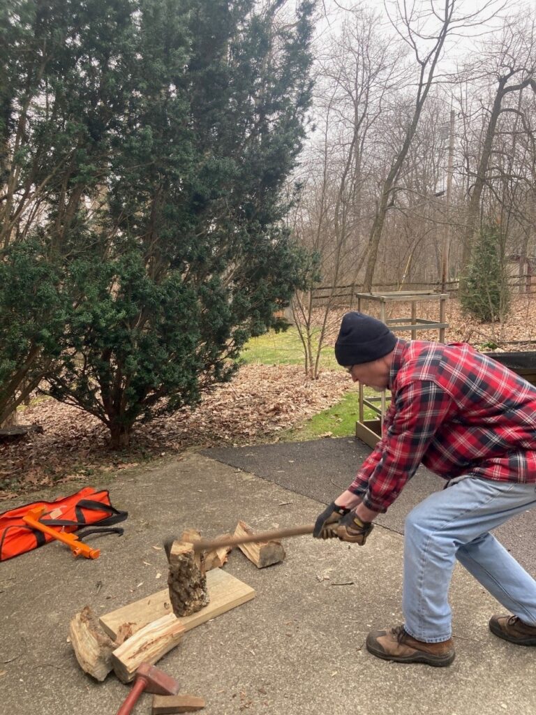 Scott splitting firewood