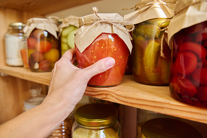 canning and preserving jars on shelf