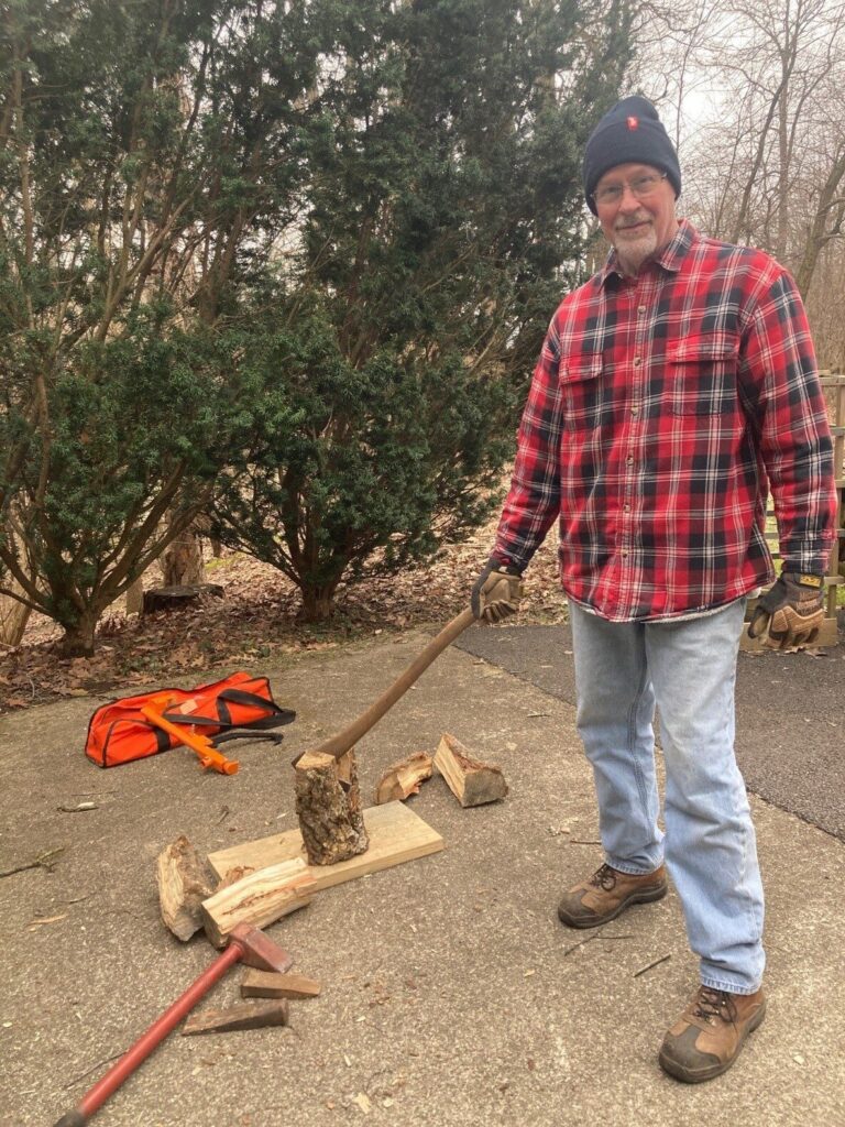 Scott splitting firewood