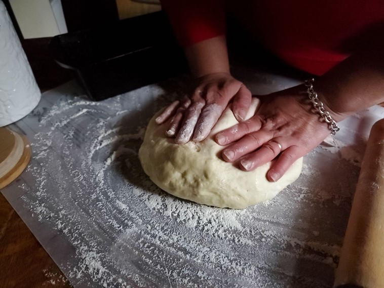 kneading homemade dough