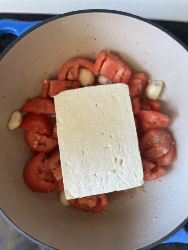 Adding Feta cheese to center of bowl