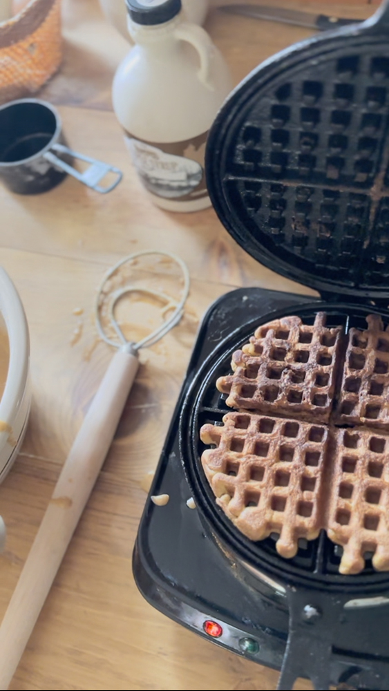 Making waffles with stovetop waffle maker