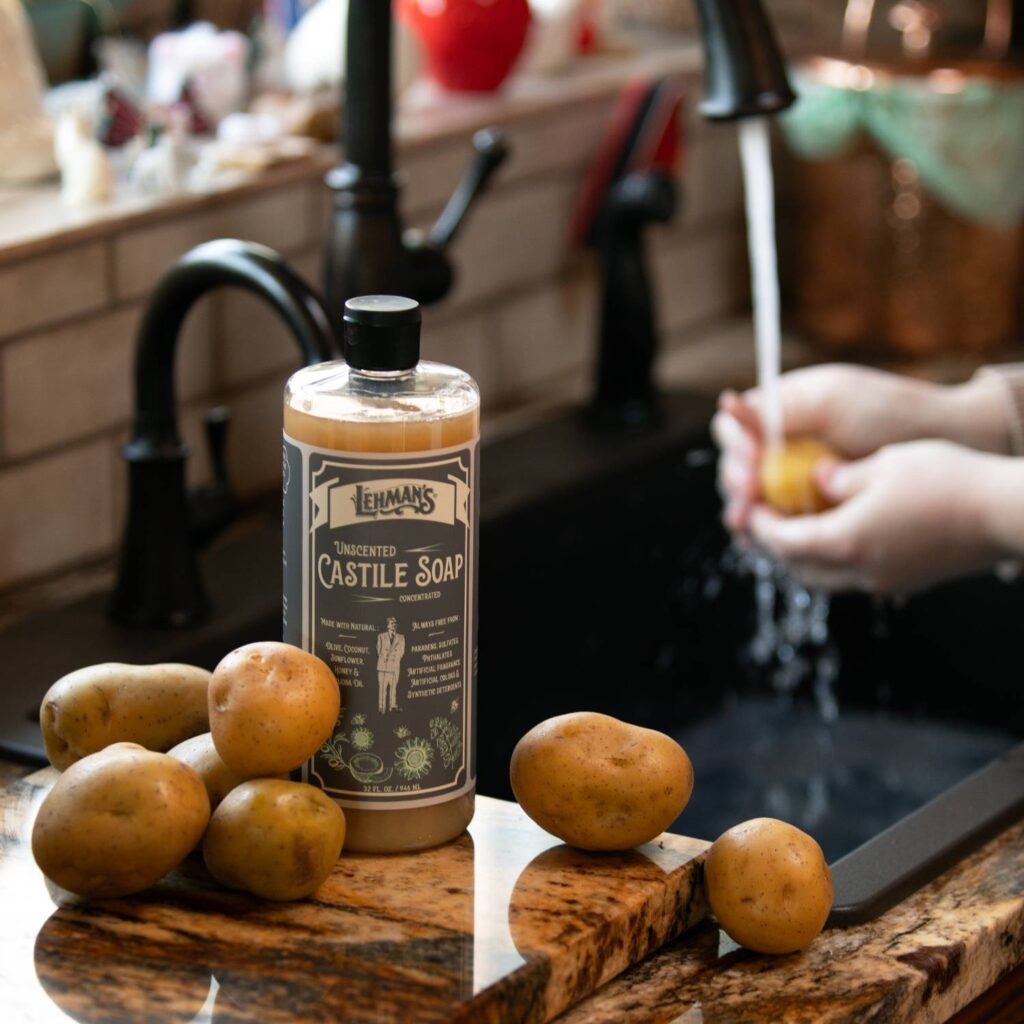Washing potatoes with Lehman's castile soap