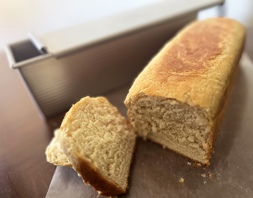 Loaf of freshly baked bread from pullman pan
