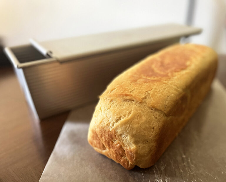 Homemade sandwich bread loaf with pullman pan