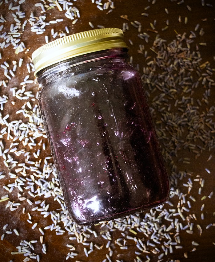 Jar of blueberry lavender preserves