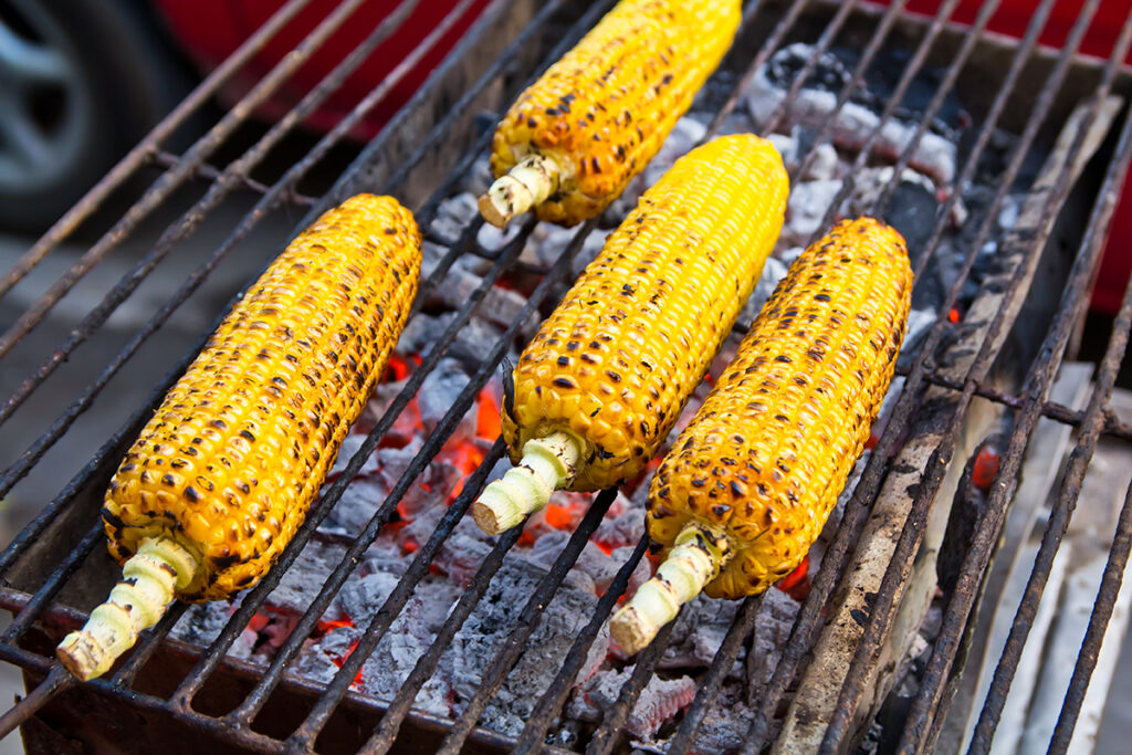 Roasting corn on the cob right on the grill