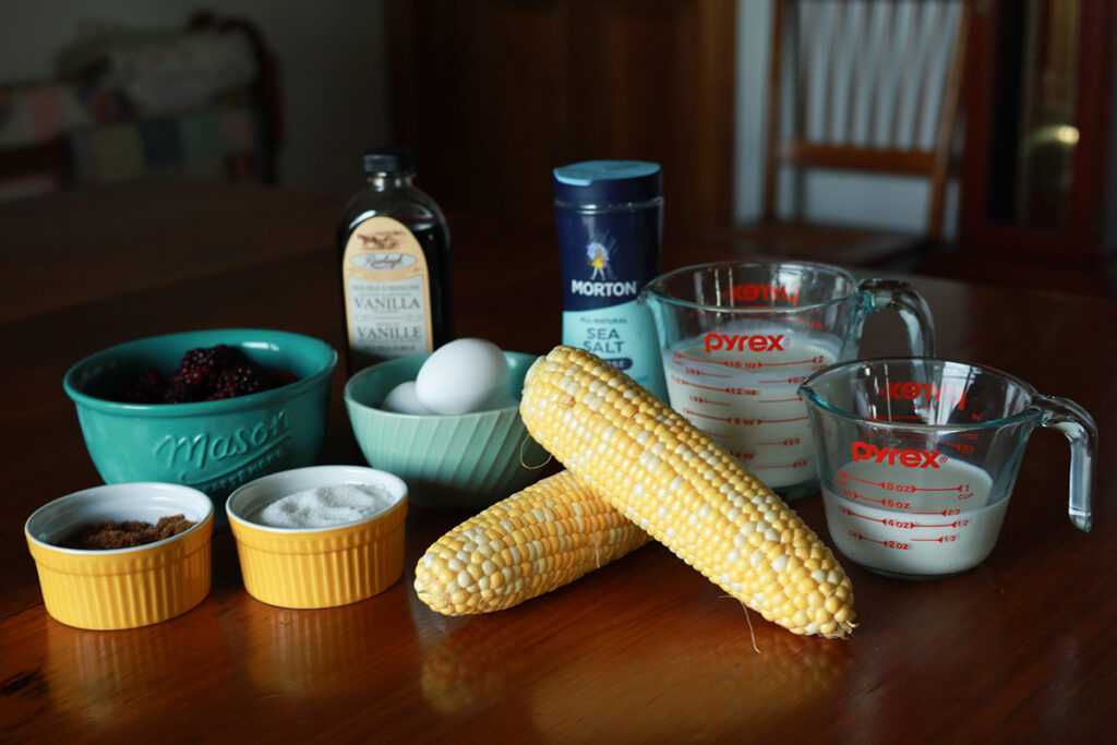 ingredients for sweet corn black raspberry ice cream