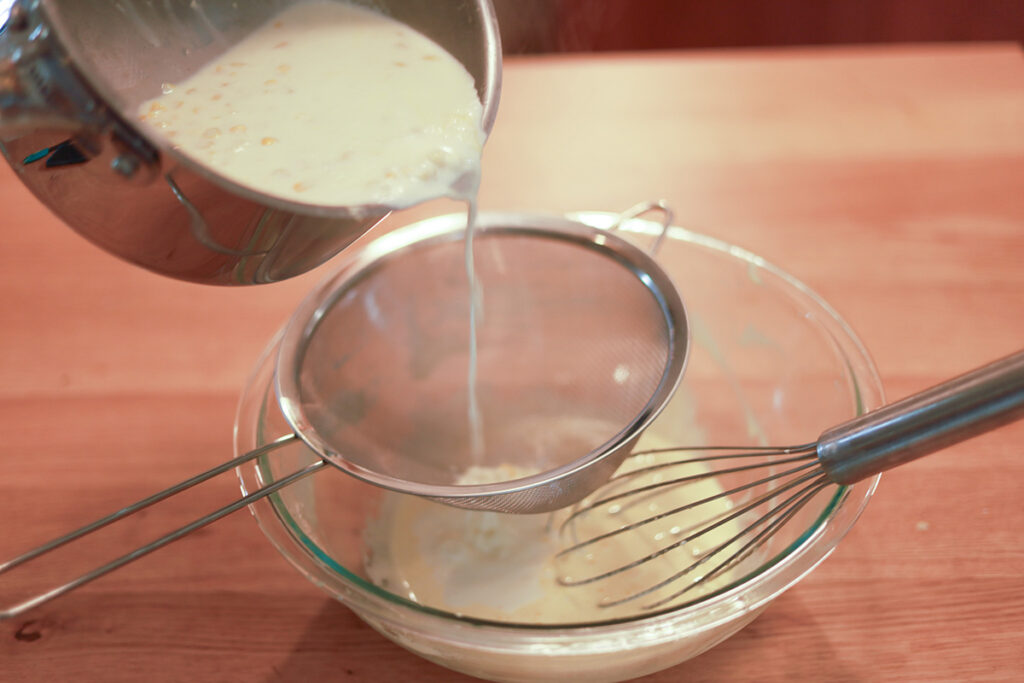 sieve corn and cream mixture