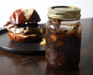 peach bacon jam with burger