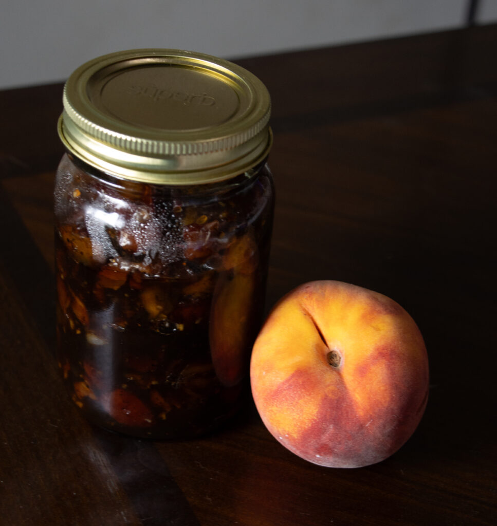 peach bacon jam in jar