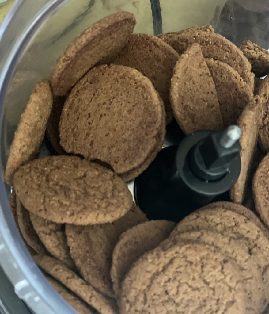 Crushing gingersnap cookies in food processor